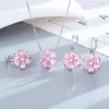 Collana in argento sterling 925 Fede nuziale Donna Braccialetti con fiori rosa Orecchini Collana Anelli Set di gioielli di moda