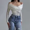 Sexy tops jumpsuits voor dames V-hals off-shoulder ruches wrap body pak elegante mager onepiece tops met lange mouwen veelzijdige jumpsuit outfits