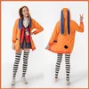 YOMODUKI RUNA COSPLAYコスチュームKakegurui強迫的なギャンブラーRuna Cosplay Wig and Orange Hooded Jacket JKユニフォーム12774