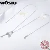 Hängen Wostu Luxury 925 Sterling Silver Key of Heart Lock Pendant Necklace For Women Girl Girliol Wife Fashion SMEEXCH CQN290