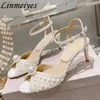 Sandals Luxury All Pearl High Heel Gladiator Sandals Women Peep Toe Runway Shoes Woman Summer Heeled White Sandals Woman Sandalias Mujer