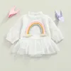 Rompers CitgeeSummer Autumn Toddler Baby Girls Bodysuit Sweet Rainbow Print Ruffle Clothes Cotton Spring Jumpsuit Outfits