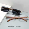 Sunglasses Rectangle Fashion Rimless Sunglasses for Women Men Gangster 90s Frameless Shades Retro Vintage Trendy Wooden Frame Eyewear YQ240131