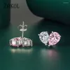 Kolczyki stadnorskie Zakol Shinny Cubic Crirconia Pink Love Heart for Women Trendy Water Drop Kryształowy Kołek Modna Biżuteria ślubna