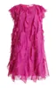 Robes décontractées O-Cou Mini Robe à volants Fuchsia Cristal Perlé Cocktail Droite Femmes Vêtements Sparkly Party Robe de mode élégante