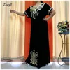 Roupas étnicas 2024 Chegada mais recente Kaftan Ice Silk Tecido Bordado Processo Longo Solto Vestido Muçulmano Africano Mulheres Islâmicas