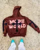 Kadın Hoodies Geometrik Çapraz Desen Mektup Baskı Tasarımı Sıradan Kadınlar 2024 Moda Harajuku Hip Hop High Street Baggy Sweatshirt