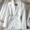 Garnitury damskie Tweed White Plaid Long-Sleeved Top Jacket 2024 Autumn and Winter Korean Style Modna elegancka, luźna swobodna garnitur