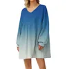 Casual Dresses Women's Fashion Gradient Print Large Sweatshirt V-Neck Long Sleeve Loose Dress Dameskleding Grote Maten Vestidos Largos
