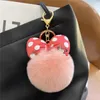 Keychains Kids Gift Real Rex Fur Ball Keychain Ornaments Cute Bowknot Women School Bag Charm Pendant Trinkets Plush Car Keyring Toy