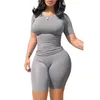 Women's Tracksuits Women Casual 2 Piece Summer Shorts Set Short Sleeve Top Elastic Tight Pants Suit For