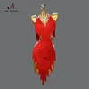 Scene Wear Professional Red Latin Dance Fringe Short Kirt Competition Dress Sexiga kläder för kvinnor Ballroom Practice Promotion Samba