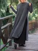 Sıradan Elbiseler Vonda 2024 Sonbahar Kadınlar Uzun Pullover Sweatshirt Robe Vintage Sundress Solid Split Midi Gevşek Vestidos Büyük Boy