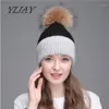 Cappello invernale da donna in lana di procione con furpom pom, berretto da donna, caldo lavorato a maglia, casual, con teschio doppio colore,12520