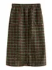 DUSHU Plaid Fragrance Women Skirts Sets Leather Stitching Short Wool Coat Long Skirt Suit Retro Green Plaid Women Winter Jackets 240118