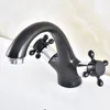 Rubinetti per lavandino del bagno Bronzo lucidato a olio nero Argento Cromo lucido Ottone Due maniglie Corss Rubinetto per lavabo Freddo / Miscelatore Anf475