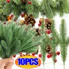 Flores decorativas 10 pçs natal artificial pinheiro agulhas ramos falso planta festa decoração árvore de natal guirlanda buquê casa