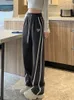 Women's Pants Zoki Streetwear Women Striped Y2K Sweatpants Vintage Lace Up Heart Wide Leg Grey High Waist Korean Female Casual Trousers