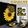 4PCS Set Sunflower Butterfly Print Shower Curtain Waterproof Bathroom Curtain Toilet Cover Mat Non-Slip Rug Set Bathtub Decor LJ20312Y