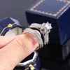 Anillos de racimo de alta calidad de cristal circón anillo de boda conjunto moda piedra grande dedo promesa compromiso nupcial S925 plata para mujeres