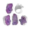 Anelli a grappolo Geode irregolare Pietra Agata Fette Anello aperto per le donne Ragazze Argento Colore Boho Gioielli con dita ridimensionabili