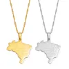 Brasilien karta med stadsnamn 14k gult guldhänge halsband brasil maps smycken