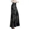 Women's Pants Women Loose Wide Leg Retro Print Skirt With High Waist A-line Design Ankle For Mid-aged