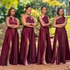 Burgundry Bridesmaid Dresses One Shoulder African Nigeria Bridesmaid Dress Sexy High Split Gowns For Arabic Black Women Wedding Guest's Wear NR036