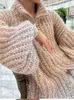 Kvinnors stickor stativ krage paljett stickad tröja blixtlås lykta långärmad kvinnliga tröjor 2024 Autumn Elegant casual lady kläder
