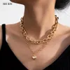 SHIXIN Multi Layered Love Heart Pendants Necklace for Women Statement Punk Chunky Chains Necklaces Choker Collier Couple Jewelry232m