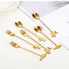 Coffee Scoops Creative Stainless Steel Stirring Spoon Cartoon Cat Fish Hanging Cup Teaspoon Fruit Dessert Fork Milk Ice Cream Tableware