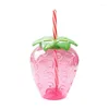 Water Bottles 500ml Strawberry Straw Bottle Cute Summer Portable Plastic Cup Cartoon Kawaii Girl Student Kids Drinking Juice