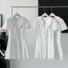 Women Dresses Designer Dress Fashion Letter Embroidery Graphic Waistband Short Sleeve Pleated Dresses Casual White Slim Dress