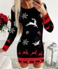 Casual Dresses Sexy Club Long Sleeve Bodycon Mini Dress Women 2024 Autumn Winter Christmas Print Party Basic Slim For Robe Femme