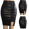 Saias de couro sexy para as mulheres joelhos de joelhos altas cintura e saia bandagem split quadril skorts women casty