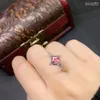 Кольца кластера Красивый розовый турмалин обручальное кольцо для женщин 6 мм Натуральное твердое серебро 925 пробы ювелирные изделия с позолотой
