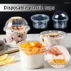 Vasos desechables, pajitas, 100 Uds., 150ml, 250ml, 300ml, pudín, helado, postre, caja de embalaje con tapas, cajas de plástico para Picnic, fiesta de amigos