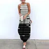 カジュアルドレス夏のマキシグリッドグリッド印刷されたノースリーブの因果的なビーチドレスSojinm Sling Long Streetwear