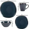 Plates 16-Piece Smooth Vintage Gloss Ceramic Stoare Square Plate Mug & Bowl Kitchen Dinnerware 16 Piece Set Navy Bluefreight Free