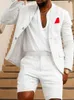 Mens Suit Jacket Elegant platt hals dubbelbröst långärmad toppjacka och shorts avslappnad mode dagligen resor 2-stycke set 240129