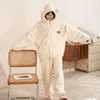 Women's Sleepwear Pajamas Set Coral Velvet Padded Thickened Cute Cartoon Hooded Zip Leisure Can Be Worn Outside The Home Clothing