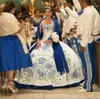 and Blue White Embroidery Quinceanera Dresses Off the Shoulder Long Ball Gown Debutante Dress Vestido De 15 Nos