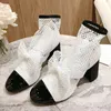 Designer de luxo Bowtie Sapatos de salto alto mulheres botas redondas em malha preta branca botina femme doce festa de casamento