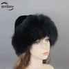 Inverno Autunno Lady Donna Vera Vera Pelliccia di Volpe E Coniglio Rex Cappelli Lavorati a Maglia di Lusso Caldo Solido Berretto di Spessore Beanie Cappello da Donna Russa 240131