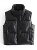 Gilets Femmes Femmes Puffy Gilet Down Noir Pu Cuir Femme Veste Manteau Automne Hiver Outwear Puffer Femme Sans Manches