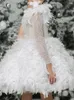White Feather First Communion Dresses Girls 2024 merk baby peuter optocht bloemenmeisje jurk voor bruiloften en verjaardag pluizige vestido comunion 403