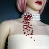 Pendentif Colliers Mode Creative Halloween Niche Design Dripping Blood Crystal Pearl Collier Exagéré Sexy Girl Club PROM Ac2588