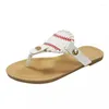 Sandals Fishbone Print Large Size 42 Summer Women's Shoes 2024 European And American Baseball Pintoed Flat Beach Flip Flops