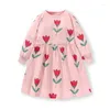 Mädchen Kleider Jumping Meter 2-7T Herbst Winter Prinzessin Mädchen Tiere Blumenstickerei Langarm Baby Party Kleidung Pullover Kleid