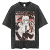 メンズTシャツ2024ビンテージウォッシュシャツ男性日本のアニメプリントコットン半袖Tシャツ夏のヒップホップ特大のストリートウェアトップス
